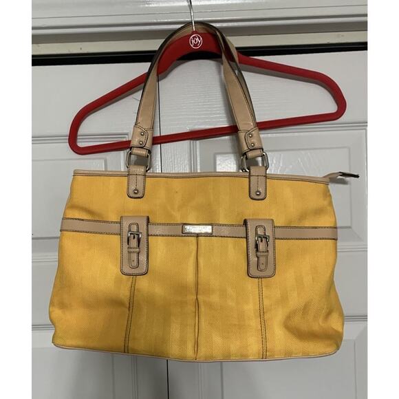 Etienne Aigner Large Handbag Shoulder Bag Double Handle Goldenrod Beige Accents - Picture 1 of 13